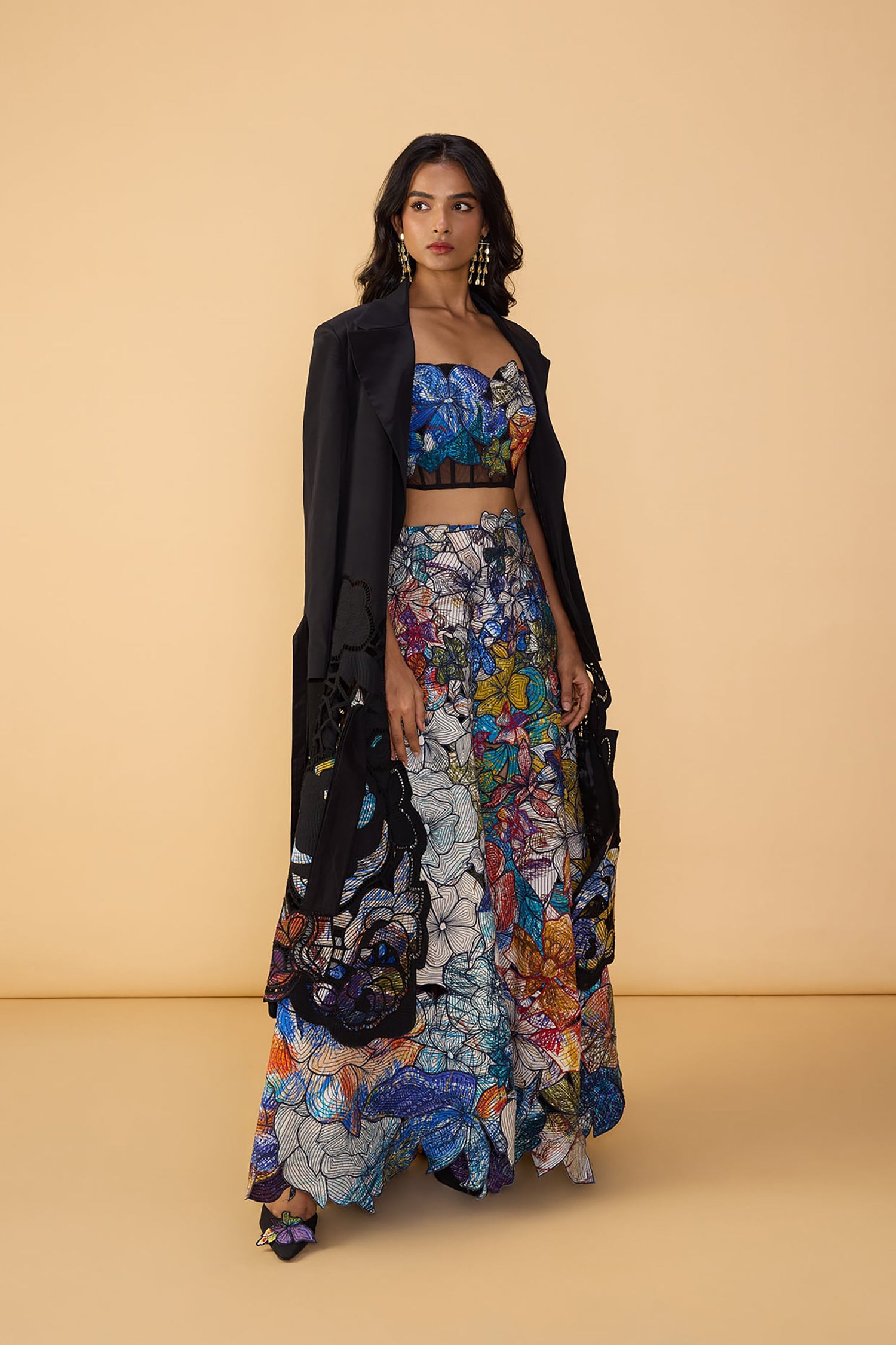 Denzel Trench, Larissa Corset Blouse and Zoya Lehenga Skirt