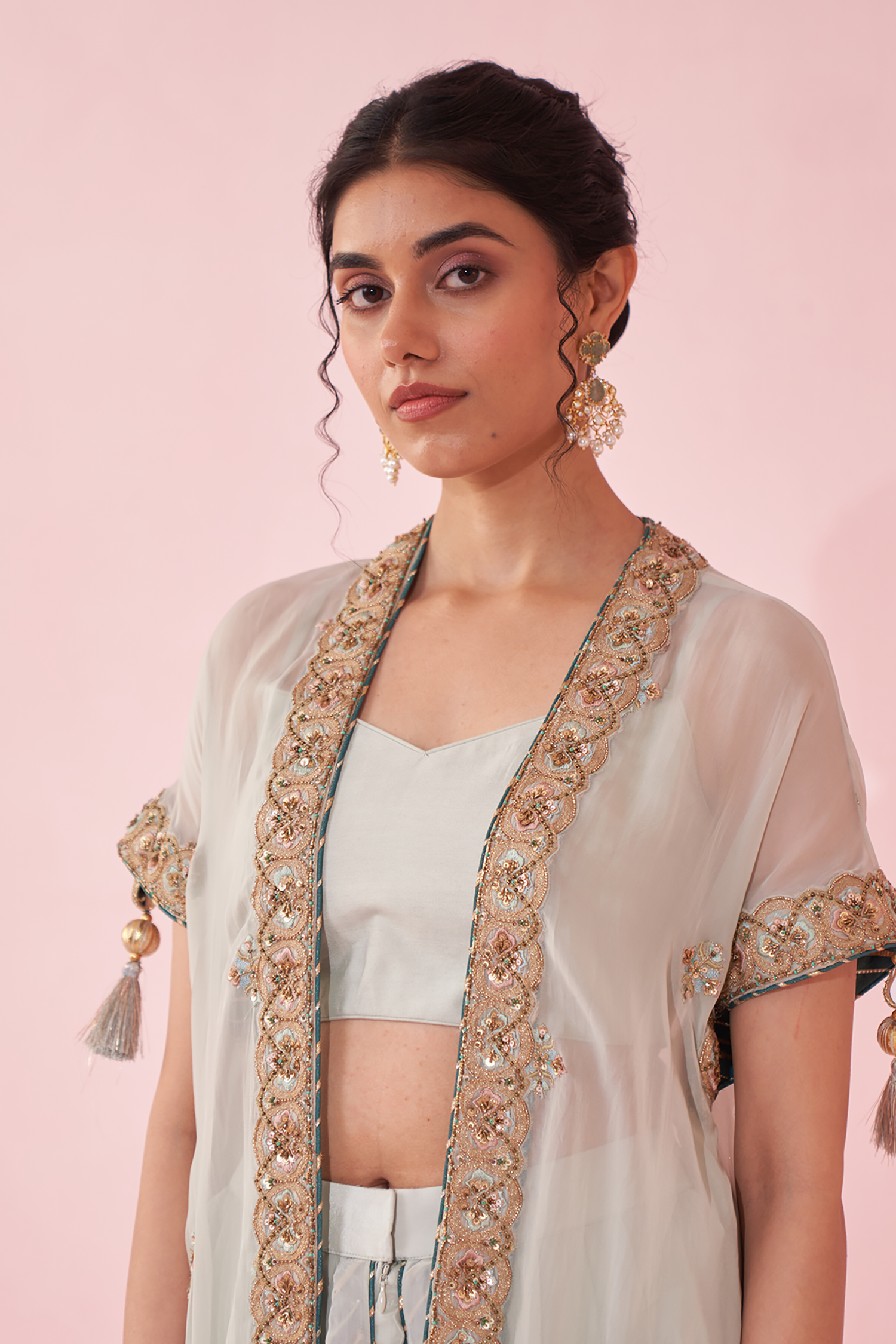 Gohar Ice Blue Cape Set