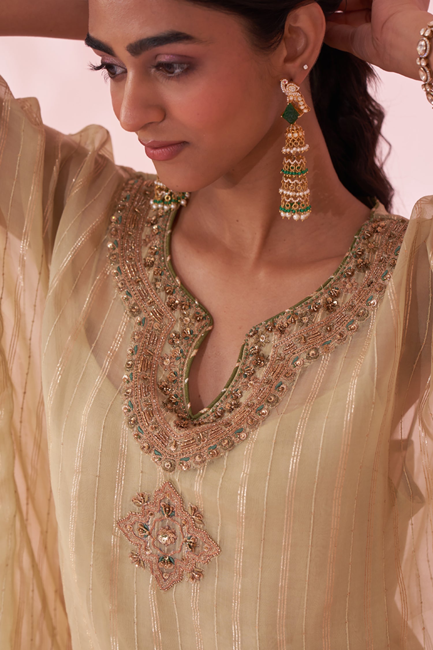 Gulzaar Green Kaftan Set