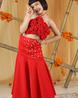 Red Pearl Embellishment Lehenga