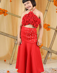 Red Pearl Embellishment Lehenga