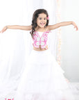 White 3D Butterfly Top with Layered Lehenga