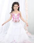 White 3D Butterfly Top with Layered Lehenga