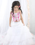 White 3D Butterfly Top with Layered Lehenga