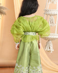 Organza Top with Embroided Pants and Belt Embellished with Stone and Perls