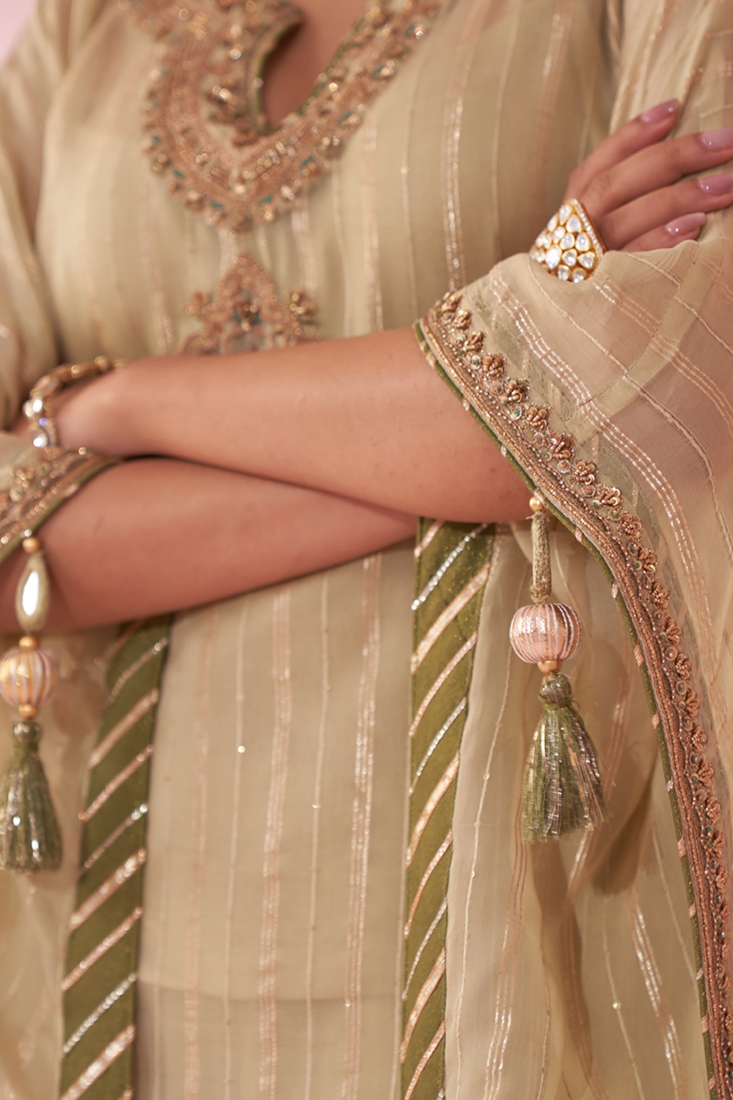Gulzaar Green Kaftan Set