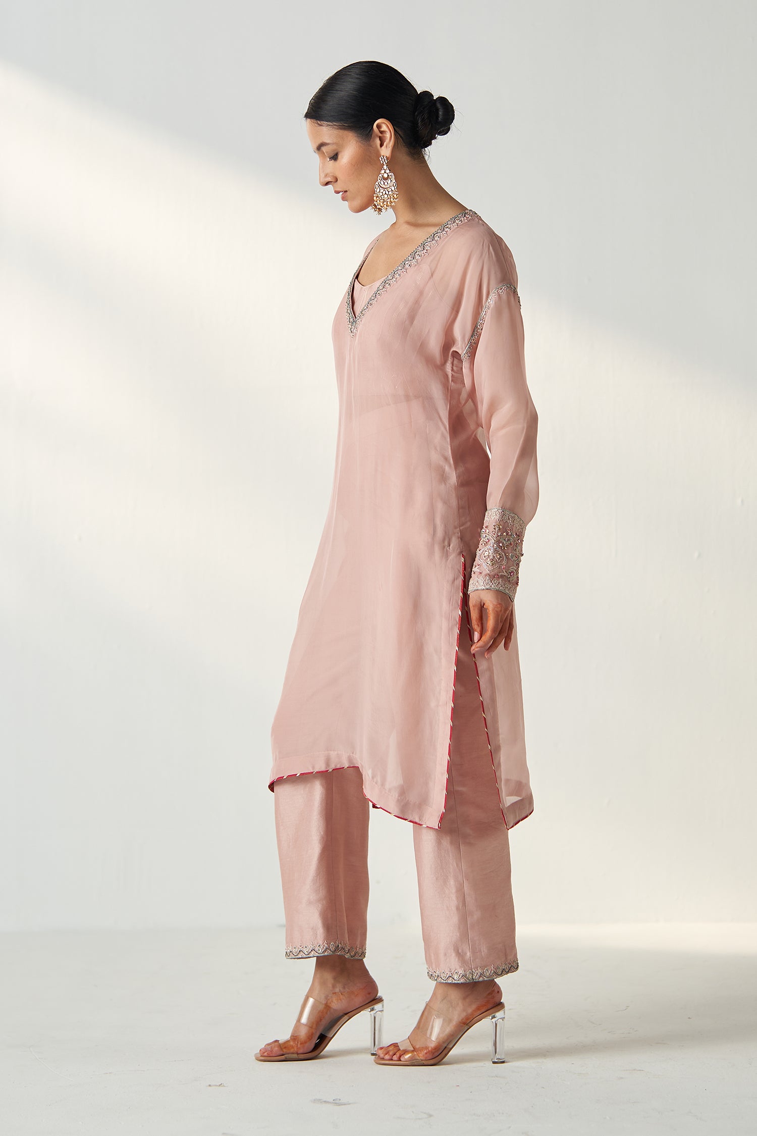 Pakhi Blush Pink Sheer Kurta Pant Set