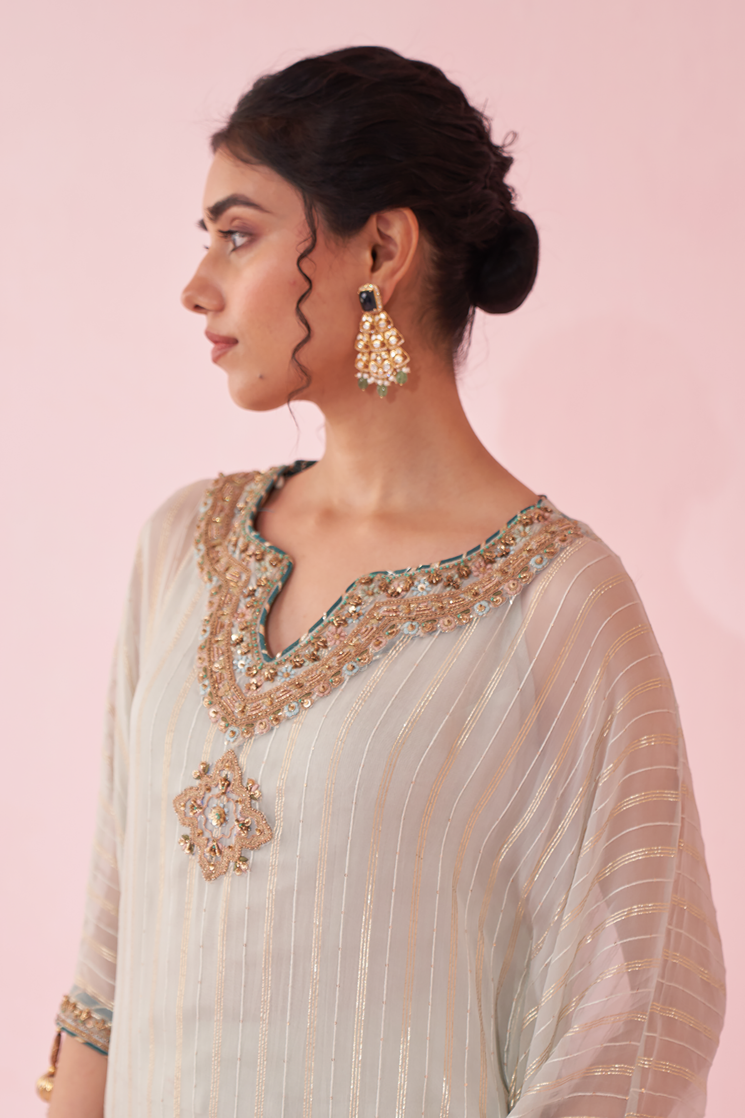 Gulzaar Ice Blue Kaftan Set
