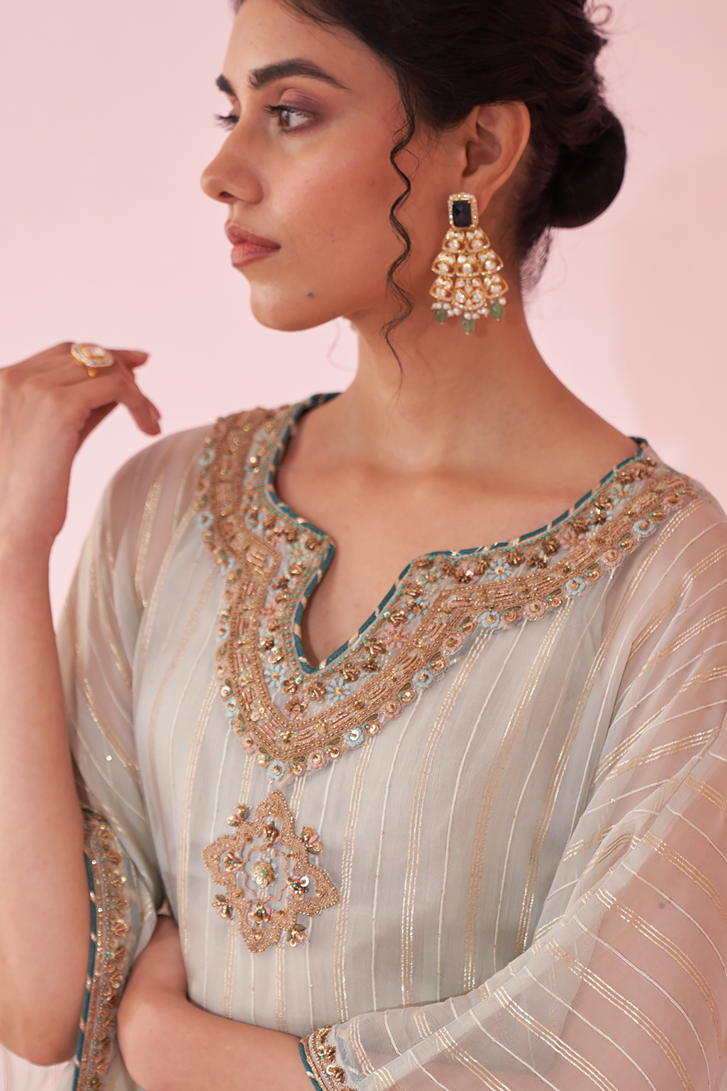 Gulzaar Ice Blue Kaftan Set