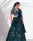 Maroon Crop Top and Skirt Lehenga with Mirror and Zardosi Handwork