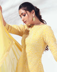 Intricately Sequined Ombre Anarkali Set in Green Georgette