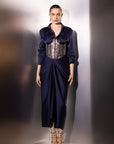 Navy Blue Elegant Satin Co-Ord Set
