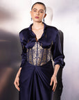 Navy Blue Elegant Satin Co-Ord Set
