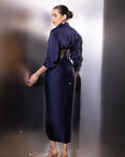 Navy Blue Elegant Satin Co-Ord Set