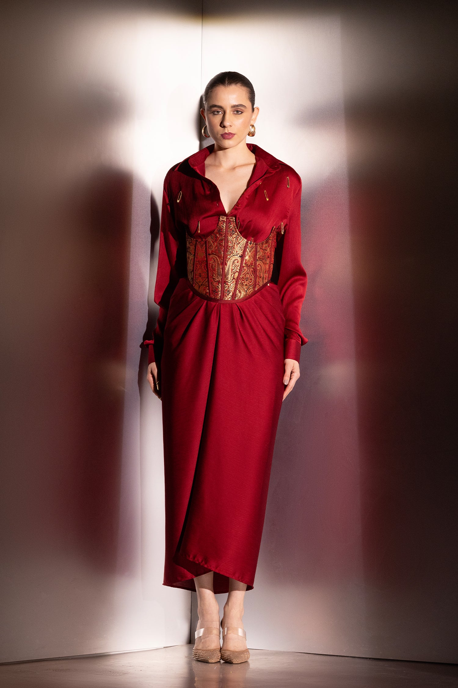 Buy Maroon Elegant Satin Co-Ord Set for Female by Label Muslin - Fashefy Buy Maroon Elegant Satin Co-Ord Set for Female by Label Muslin - Fashefy