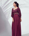 Crop Top and Flared Pants Fusion Set with Sequin Embroidery - Chanderi