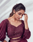 Crop Top and Flared Pants Fusion Set with Sequin Embroidery - Chanderi