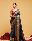 Traditional Blue Patola Silk Saree with Ikat Motifs