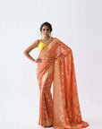 Traditional Banarasee Bandhani Saree In a Vibrant Orange Color