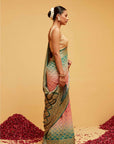 Traditional Green and Pink Bandhani Banarasee Saree in Georgette