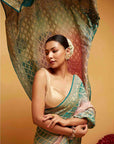 Traditional Green and Pink Bandhani Banarasee Saree in Georgette