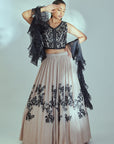 Hand Embroidered Lilac Lehenga with Ruffle Dupatta and Feather Details