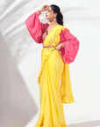 Mint Green Drape Skirt Set with Ruffle Dupatta - Tussar Silk