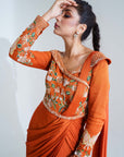 Mint Green Drape Skirt Set with Ruffle Dupatta - Georgette Crepe