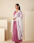 Teal Angrakha Anarkali with Pleated Sleeves and Bandhani Dupatta