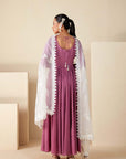 Teal Angrakha Anarkali with Pleated Sleeves and Bandhani Dupatta