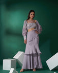 Elegant Navy Blue Organza Saree with Hand Embroidered Blouse