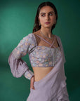 Elegant Navy Blue Organza Saree with Hand Embroidered Blouse