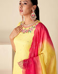 Intricately Sequin Embroidered Ombre Georgette Anarkali Dress in Yellow