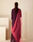 Intricately Sequin Embroidered Green Anarkali with Ombre Pleated Flare - Pink