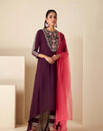 Intricately Sequin Embroidered Green Anarkali with Ombre Pleated Flare - Pink