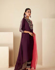Intricately Sequin Embroidered Green Anarkali with Ombre Pleated Flare - Pink