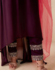Intricately Sequin Embroidered Green Anarkali with Ombre Pleated Flare - Pink