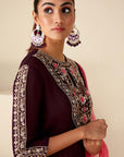 Intricately Sequin Embroidered Green Anarkali with Ombre Pleated Flare - Pink