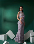 Blush Pink Printed Saree with Elegant Blouse - Lilac