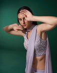 Blush Pink Printed Saree with Elegant Blouse - Lilac