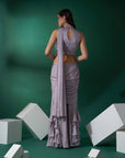 Blush Pink Printed Saree with Elegant Blouse - Lilac