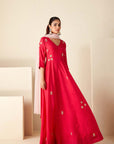 Teal Angrakha Anarkali with Dori Tassels and Banarasee Bandhani Dupatta - Net