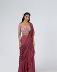 Sea Green Drape Dress with Hand-Embroidered Jacket