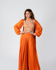 Elegant Ombre Drape Skirt Set with Hand-Embroidered Zardosi Crop Top - Georgette Crepe