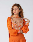 Elegant Ombre Drape Skirt Set with Hand-Embroidered Zardosi Crop Top - Georgette Crepe