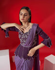Elegant Pre-Draped Saree with Hand Embroidered Blouse
