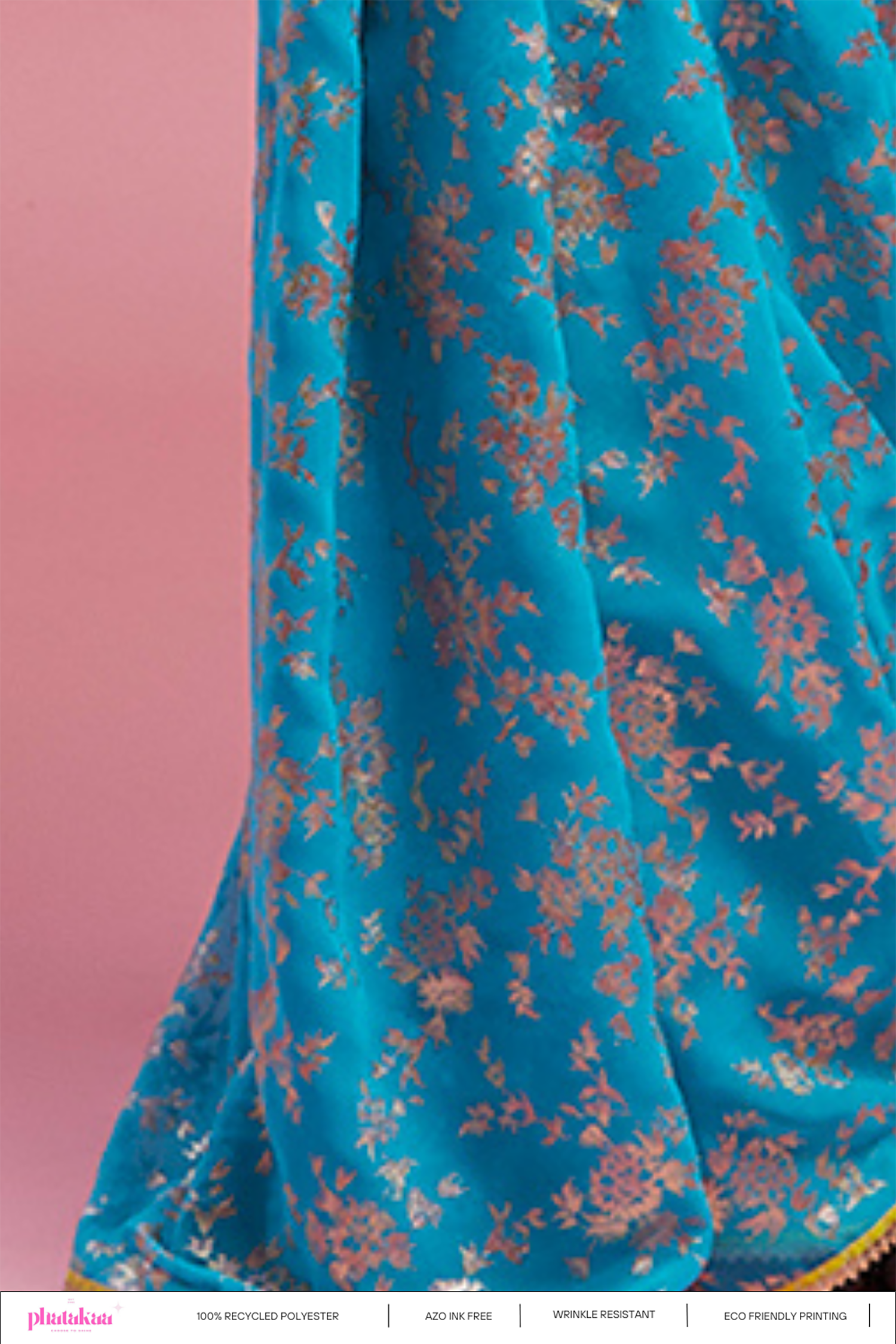 Turquoise Georgette &amp; Recycled Polyester Barfi Saree Set