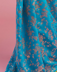 Turquoise Georgette & Recycled Polyester Barfi Saree Set