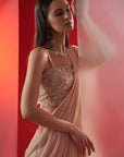 Blush Pink Printed Saree with Elegant Padded Blouse and Back Cutout