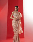 Blush Pink Printed Saree with Elegant Padded Blouse and Back Cutout
